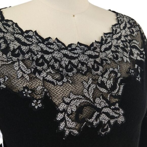 Olvis 100% Cashmere and Lace Skirt Top Set Size M Black Knit Sweater Formal - Picture 2 of 14
